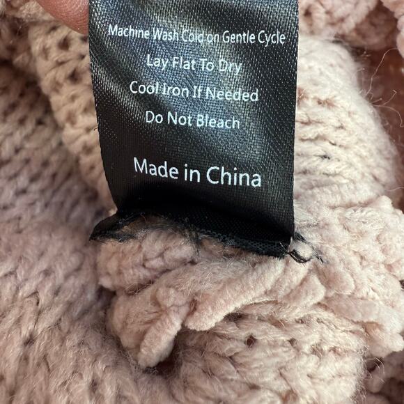 Pol Anthropologie Sweater Women's L Rose Pink Loose Weave Oversized Crop Preppy - Picture 8 of 11